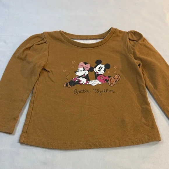 GAP X Disney Kids Brown Long Sleeve Tee with Mickey and Minnie - Picture 2 of 5